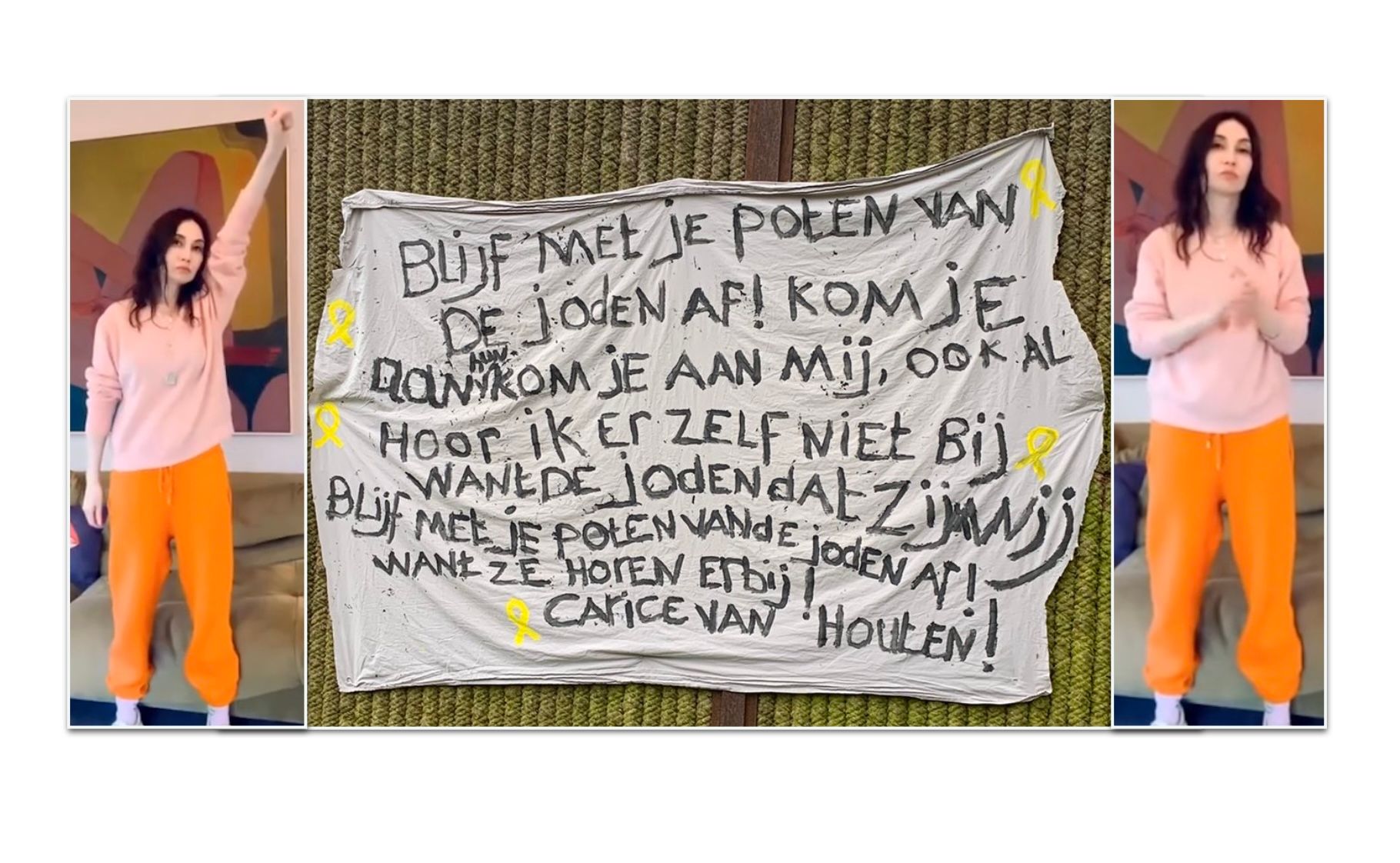 GeenStijl: FOTO. Carice van Houtens huis behangen met spandoek Hans  Teeuwens joodse lied